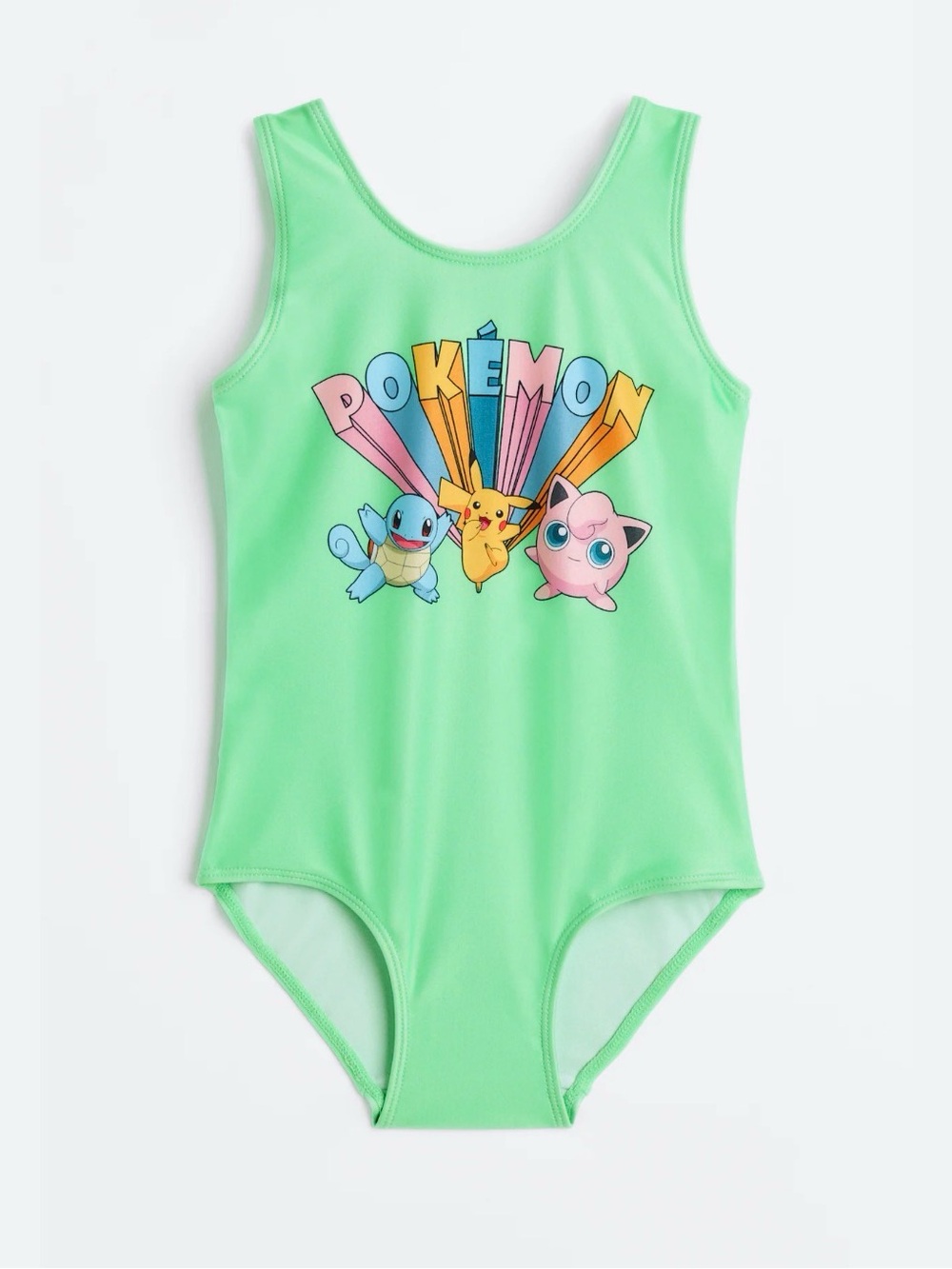 Pokemon Kids One-Piece Swim Suit in Green with Pikachu, Squirtle & Jigglypuff